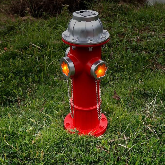 Fake Fire Hydrant Statues for Dogs to Pee On, 14.5" Solar Light Fire Hydrant with Glowing Paw Prints for Garden Statues Lawn Outdoor Decorations