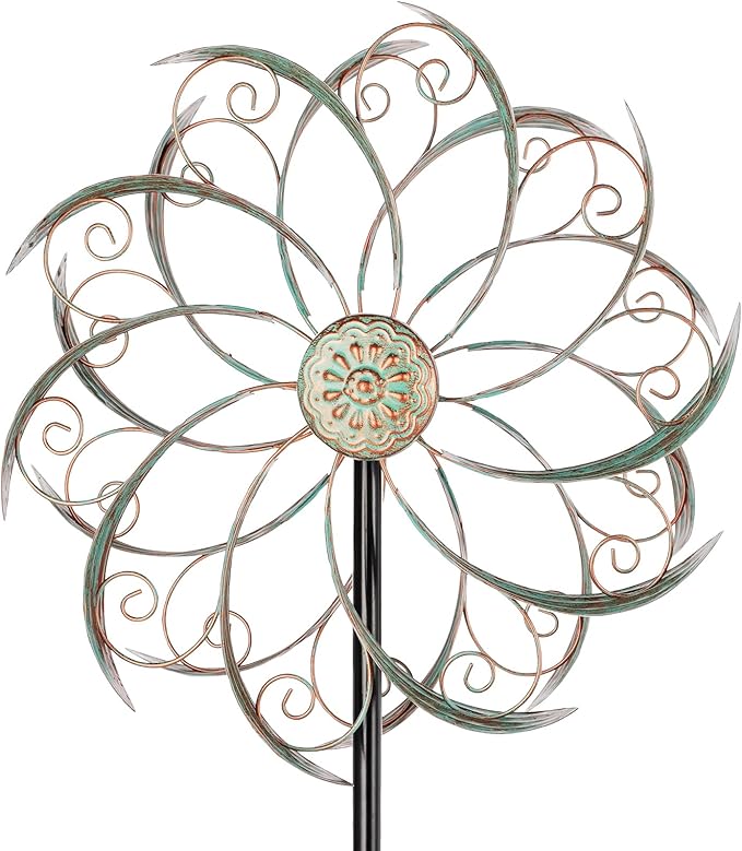 Wind Spinners Outdoor Wind Spinner Metal 13” Dia Wind Spinners for Yard and Garden Decor Pinwheels Wind Sculptures & Spinners(57” H)