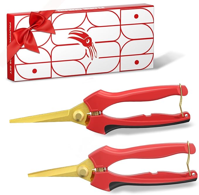 FLORA GUARD Professional bonsai Pruning shear set, long blade pruning scissors and scimitar tip pruning scissors, gold plated titanium flower scissors set, suitable for indoor plants, bonsai