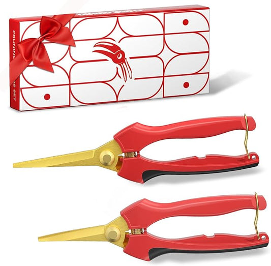FLORA GUARD Professional bonsai Pruning shear set, long blade pruning scissors and scimitar tip pruning scissors, gold plated titanium flower scissors set, suitable for indoor plants, bonsai