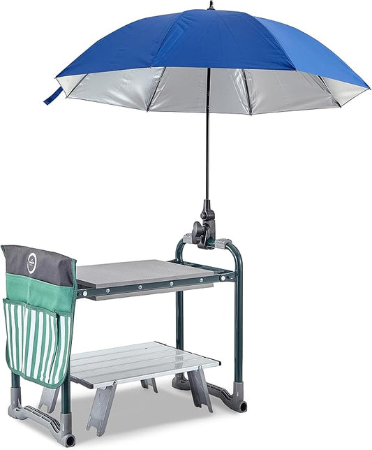 Garden Kneeler Seat Bench-Foldable-Saves Your Back and Knees! Extras Included-SunShade Umbrella (Patented), Wide EVA Foam Pad (10.2"), Folding Table, Potting Mat. Great gift for Everyone, Seniors.