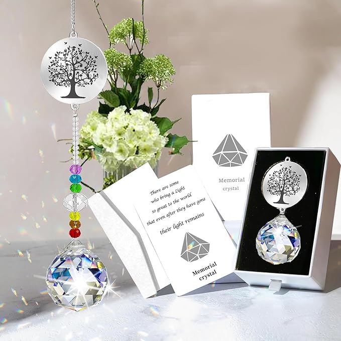 Memorial Gifts Crystal Suncatcher,Unique Sympathy Gifts for Loss of Loved One,Rainbow Maker Bereavement Gifts Box for Loss of Father Mom Dad Son Daughter Husband Brother Grandmother (Tree)