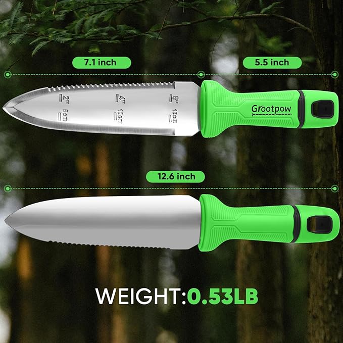 GK01 Hori Hori Garden Knife, Full Tang Gardening Knife with 7.1" Stainless Steel Double-Edged Blade, Heavy Duty Gardening Hand Tool for Weeding and Gardening with Oxford Sheath - in Gift Box
