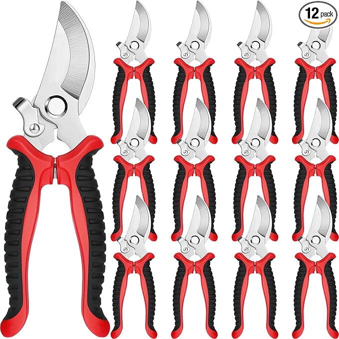 Lothee 12 Pcs Pruning Shears Bulk for Gardening Flower Shears, Floral Scissors 7.5 Inch Bypass Garden Hand Shears Clippers for Cutting Flowers, Trimming Plants Heavy Duty Garden Tools(Red)