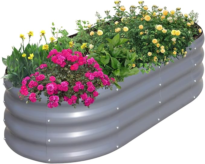 SnugNiture Galvanized Raised Garden Bed, 4x2x1ft Oval Metal Planter Box for Planting Outdoor Plants Vegetables