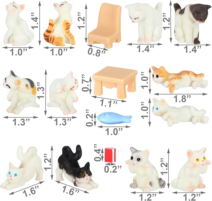 CLYTTE Miniature Cat Figurines for Cat Lovers, Lovely Cute Small Cat Figures Decor, Fairy Garden Tiny Kitten Statue Set Succulent, Mini Terrarium Animal Statues Ornaments for Home Decoration
