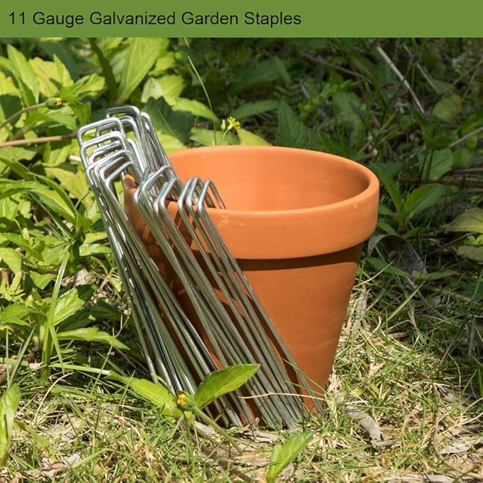 AAGUT Garden Stakes Pins, Landscape Staples 200 Pack 6 Inch 11-Gauge Galvanized Lawn Stake for Dog Fence, Weed Barrier Fabric, Ground Cover, Irrigation Tubing Soaker Hose, Chicken Wire