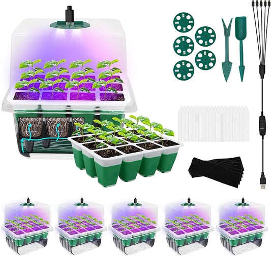 60 Cells Self Watering Seed Starter Tray with Soft Silicone Cells, 5 Pack Reusable Seed Starter Kit for Greenhouse Propagator Station Planting Growing