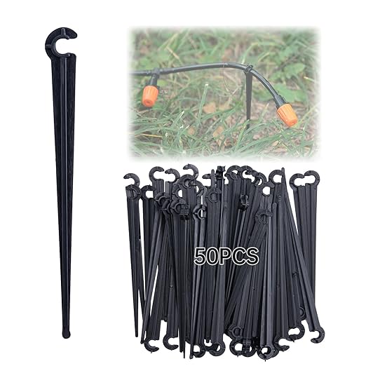 CHANGE MOORE 50 Pcs Drip Irrigation Stakes Universal Drip Tubing Hold Stakes, Plastic Garden Water Pipe Support Drip System Parts, Securing Pegs for Drip Irrigation Line,Greenhouse