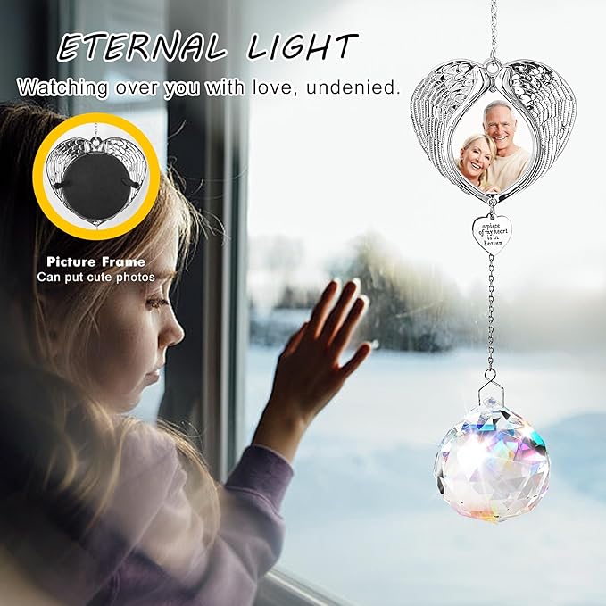Memorial Gifts for Loss of Loved One, Sympathy Gifts Personalized Memorial Picture Frame Ornament - SunCatcher Crystal Ball, Rainbow Bereavement Gift Ideas for Loss of Mom, Dad, Friend