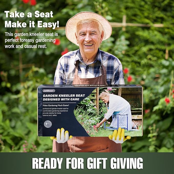 Jardineer Folding Garden Kneeler and Seat, 10 Inch Wider Kneeling Bench Stool, Portable Gardening Workseats with Tool Bag and Padded Cushion, Garden Gift for Women Seniors(Blue)