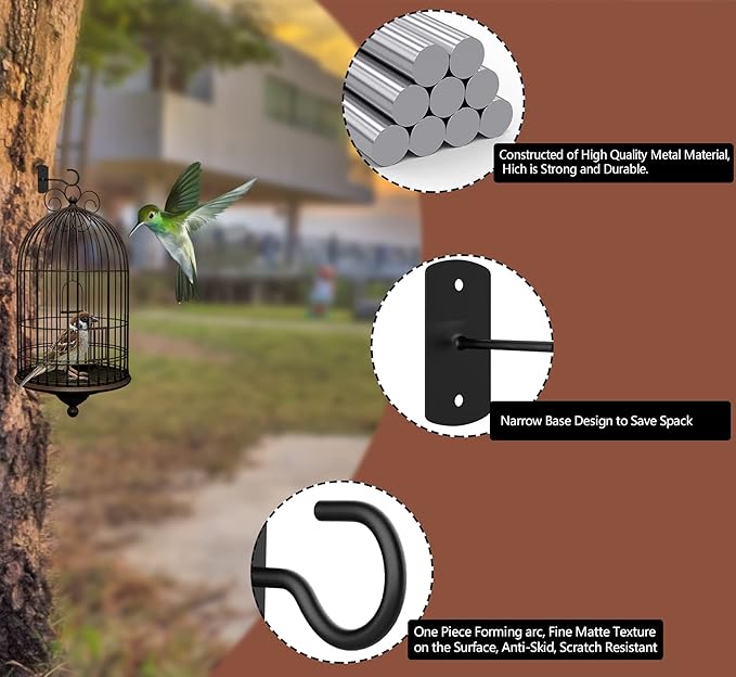 Hanging Plant Bracket 6inch Metal Plant Hook Shepherds Hook Decorative Wall Plant Hanger for Hanging Lanterns, Bird Feeder, Flower Basket, Home Decor Indoor & Outdoor 8 Pack Black