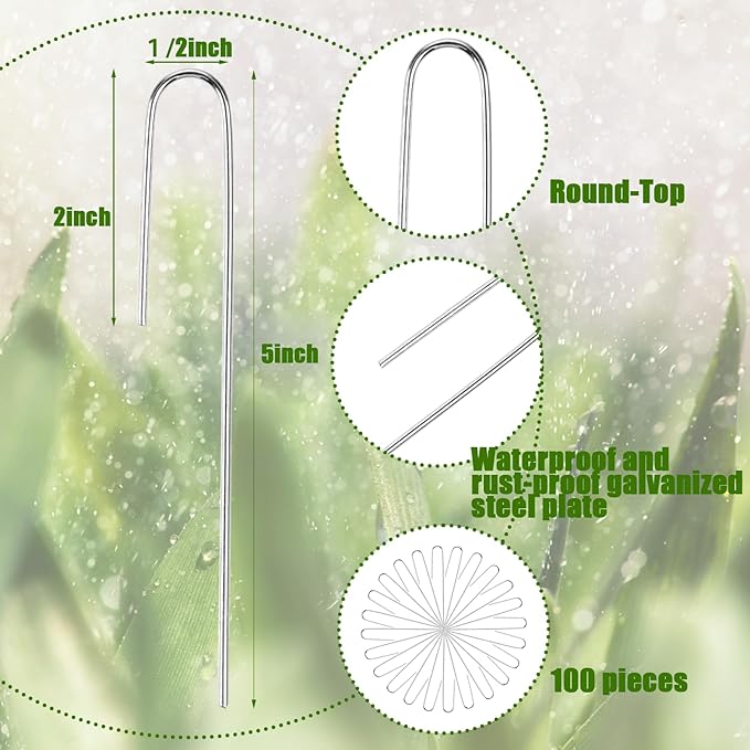 100Pcs Irrigation Drip Tubing Landscape Pins J Shape Garden Stakes 5 Inch Landscaping Staples Lawn Pins for Drip Tubing (Hold Drip Tubing Up to 1/2" Diameter)