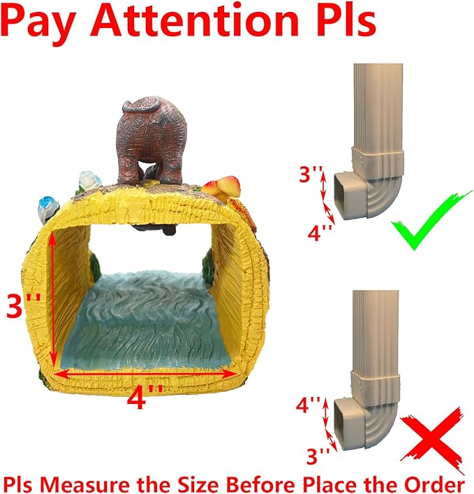 Elephant Gutter Downspout Extension Statues Garden Decoration,Rain Downspout Diverter Garden Statue,Decorative Gutter Extension，3"×4" Downspout Splash Block，Animal Resin Statue Outdoor Décor