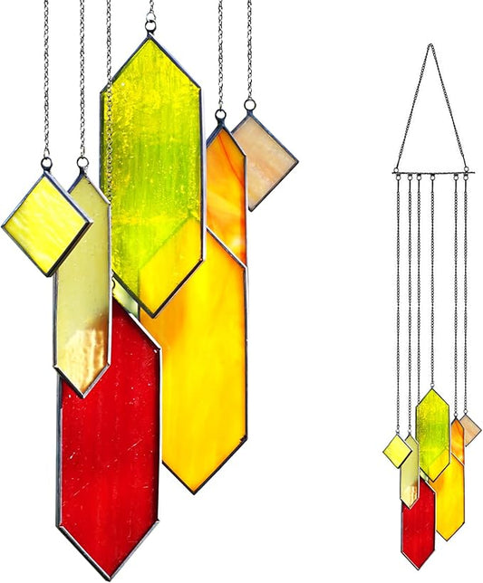 Sensory4U Stained Glass Suncatcher – Element Earth Tones Window Hanging Wall Art – Modern Design Home or Garden Décor – Unique Glass Suncatcher for Window, Porch, or Patio