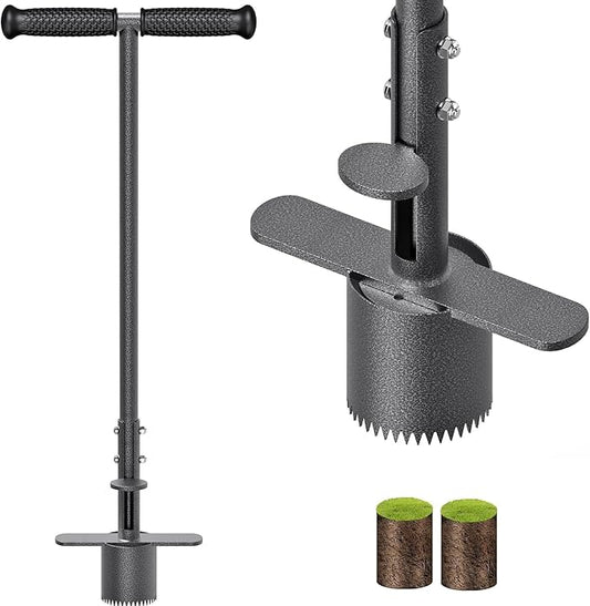 Dolibest Sod Plugger, Turf Cutter and Grass Plugger Tool with Dual Pedals, Sharp Serrations, and Non-Slip Soft Rubber Grip Handle, Perfect for Zoysia, Bermuda and More (Upgrade)