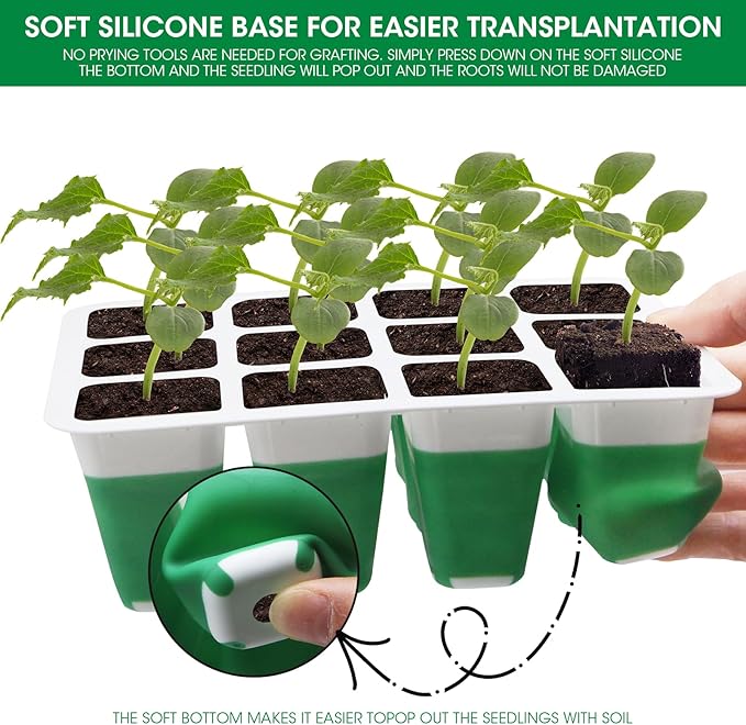 60 Cells Self Watering Seed Starter Tray with Soft Silicone Cells, 5 Pack Reusable Seed Starter Kit for Greenhouse Propagator Station Planting Growing