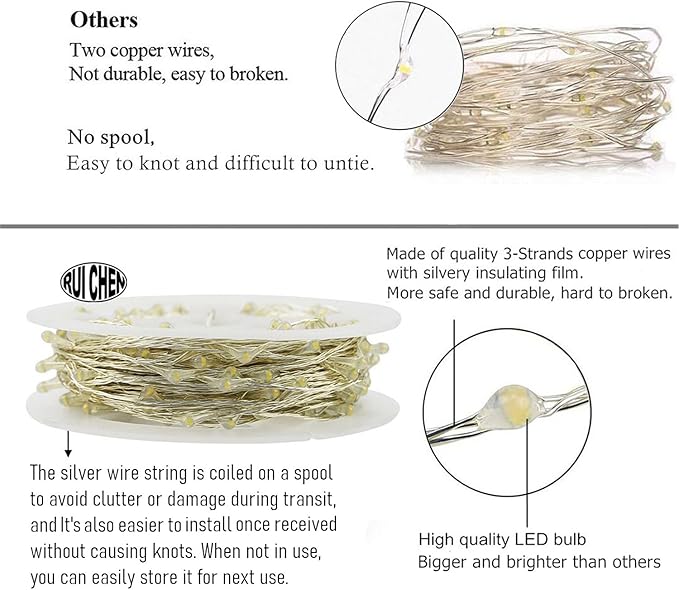 RUICHEN Red Dimmable Fairy Lights Plug in, Super Long 165 Ft 500 LED Twinkle String Lights with Remote, Waterproof Silver Wire Firefly Lights for Christmas Wedding Party Bedroom Patio Garden