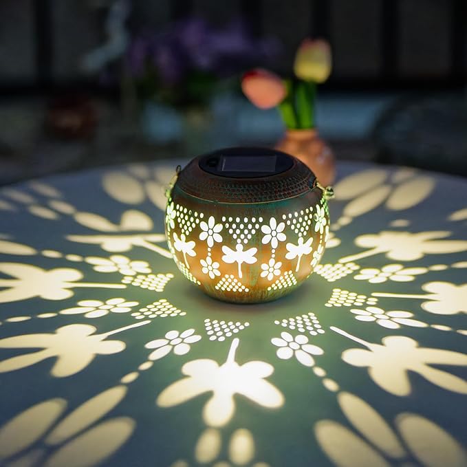 Starsoul 2 Pack Solar Lanterns Waterproof Outdoor, Dragonfly Hollow Out Metal Decoractive Hanging Solar Lantern Lights for Outside Garden Yard Porch Tabletop Patio Decor, Gardening Gifts for Women Mom