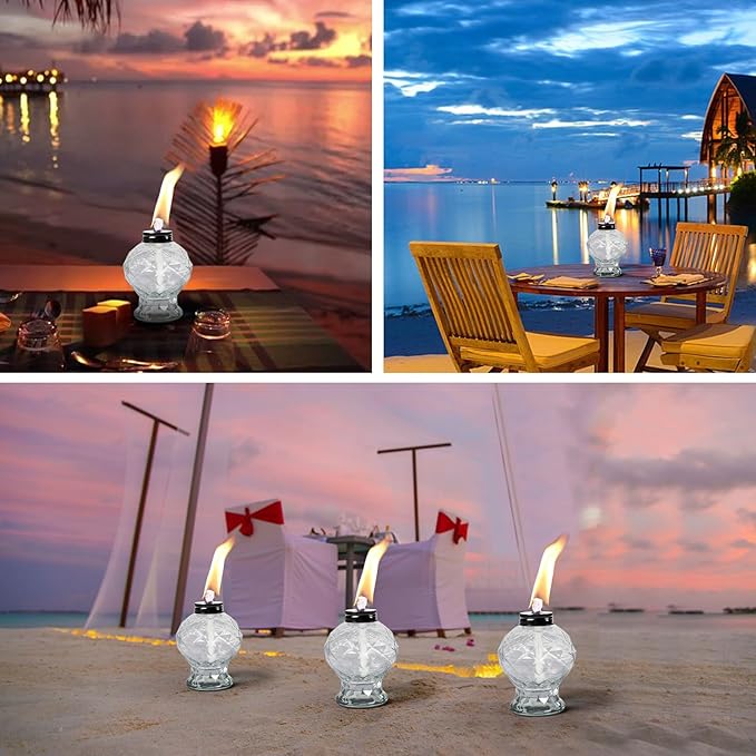 tewei 4 Pack Clear Table Top Light Torches Outdoor, Mini Glass Torches Lanterns for Outside, Easy to Refill Citronella Torches for Garden Patio Yard Party