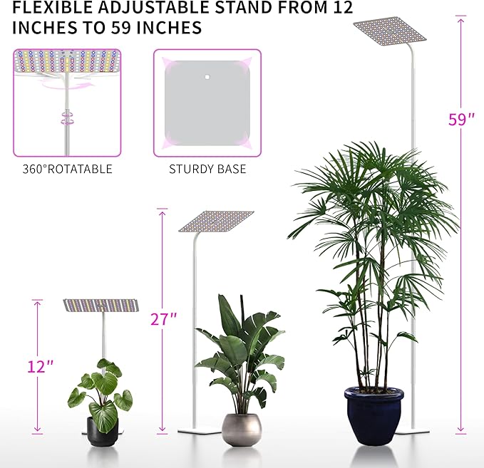 BESTVA 48W Grow Lights for Indoor Plants with Stand, Full Spectrum LED Plant Light for Indoor Plants,12-59 Inches Height Adjustable Growing Lamp with Auto On/Off Timer 4H/8H/12H, 4 Dimmable Brightness