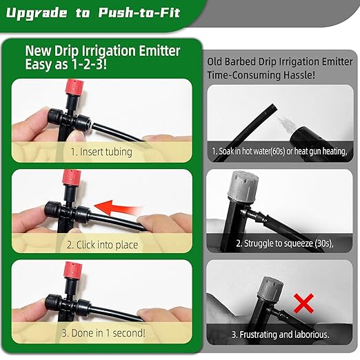 20PCS Push-to-Fit Drip Irrigation Emitters for 1/4 inch Irrigation Tubing,Two-Way Connection Adjustable Drip Emitter Sprayer with Stake,Irrigation Dripper Sprinkler for Drip Irrigation System