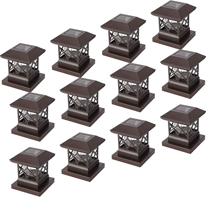 TWINSLUXES Fence Post Cap Light, LED Solar Lights for Deck Posts, Solar Post Caps Light Outdoor for 3.5x3.5/4x4/5x5 Posts, Wood or Vinyl Fence Deck Post, Warm Light (Brown)