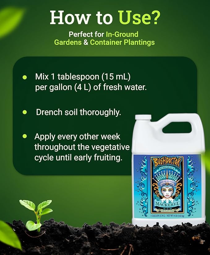 FoxFarm Bush Doctor Wholly Mackerel Fish Fertilizer, Fx14113 - Liquid Plant Nutrient for Seedlings, Transplants, and Vegetative Growth – NPK 3-1-0 (Gallon)