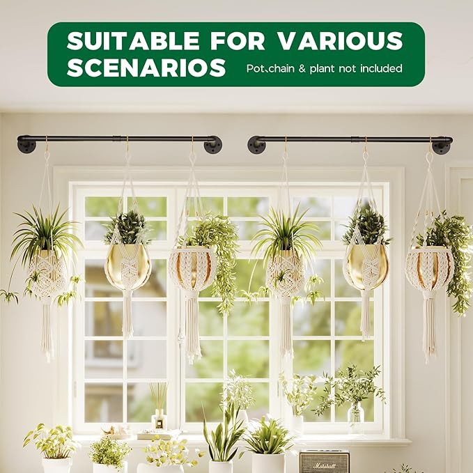 Bamworld Hanging Planters 2PCS for Indoor Plants Hanging Plant Holder Plant Hanger Indoor Ceiling Window Plant Shelves Wall Mount Black Metal Rod(Pot&Plant Not Included)