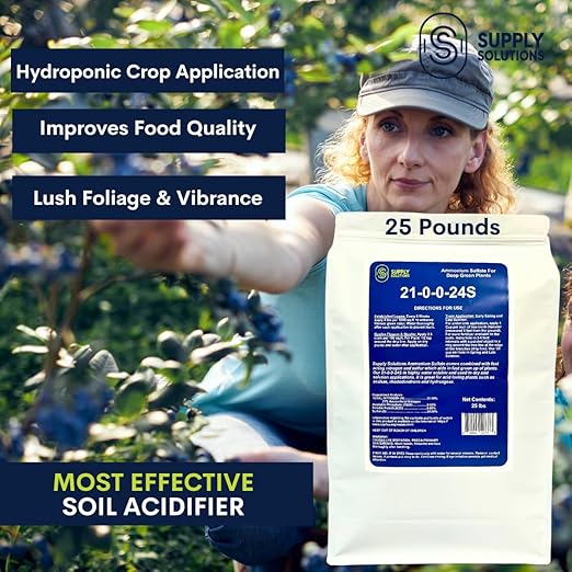 21-0-0-24S Ammonium Sulfate for Deep Green Plants - Soil Acidifier for Blueberry Blooms, Azalea and Magnolia Tree Fertilizer - Sulfur for Plants Nitrogen Fertilizer (25 Pounds)