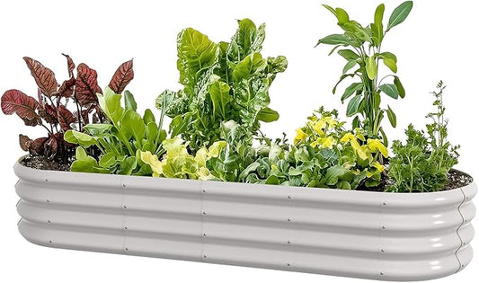 6x2x1ft Oval Galvanized Raised Garden Bed Outdoor 9-in-1 Large Metal Modular Planter Box Raised Beds for Gardening,Vegetables,Fruits,Flowers & Herbs (White)