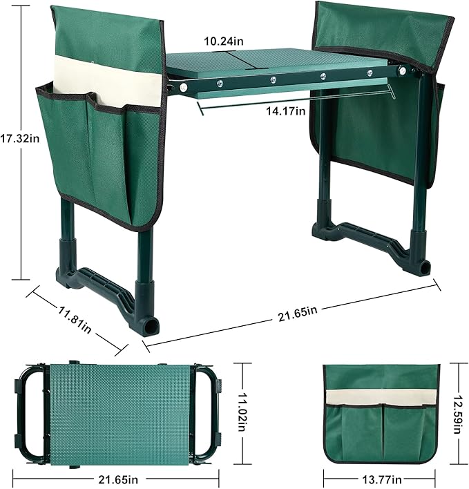 Garden Kneeler and Seat, 2-in-1 Garden Stool with 10" Wide Soft Knee Pads, Heavy-Duty Foldable Gardening Bench Chair with 2 Tool Pouches, Gardening Gifts for Women Men Seniors Mom