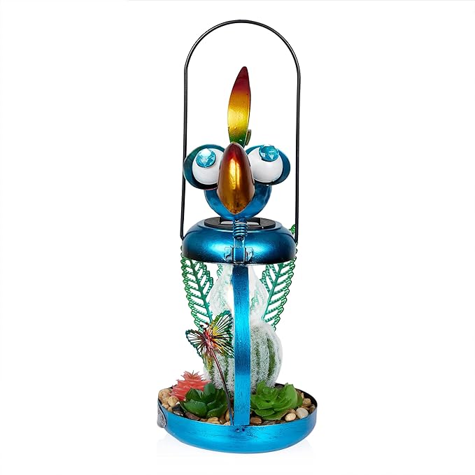 Alpine Corporation LYT290SLR-HH Solar-Powered Metal Flamingo with Garden Enclosed LED Light, Solar Patio Decor, 16''H, Blue