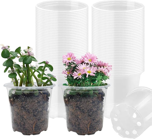 4" Clear Seeding Pots 50-Pack Round for Seeds Starting, Seeds Germination Transparent Nursery Pots with Drainage Holes (4Inch,Clear,50Pcs)