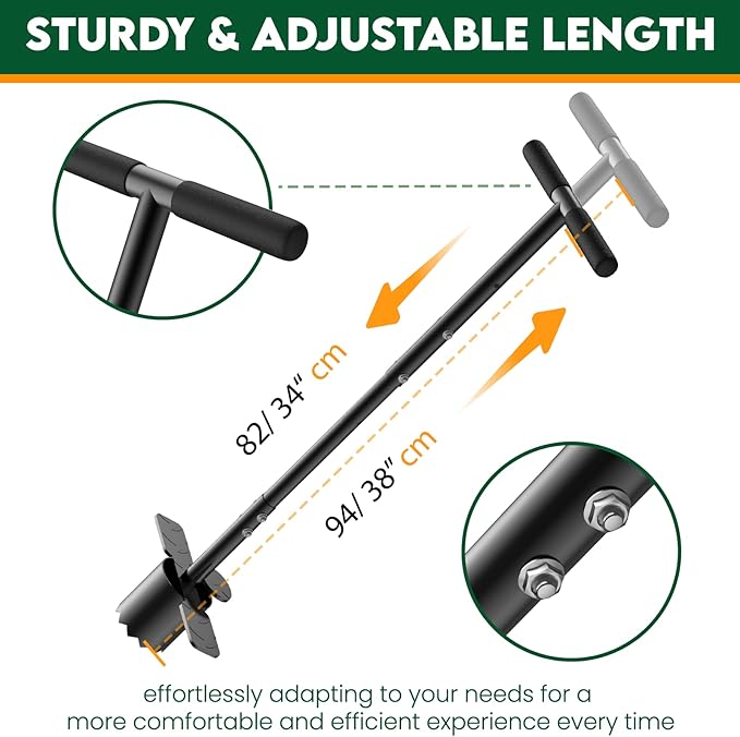 BreeRainz Bulb Planter Tool Long Handle,Height Adjustable Sod Plugger Tool w/ 3.5" Wide Serrated Base,Heavy Duty Dual-Peda Garden Tool for Planting Tulips, Iris, Daffodils,Soil Sampler Transplanting