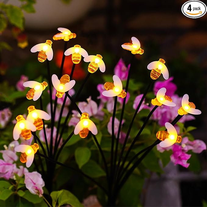 Nacome Solar Garden Lights for Outside – Landscape Decor,Yard Patio Decoration, Waterproof Swaying Bumble Bee(2Pack), Mom Gifts for Women