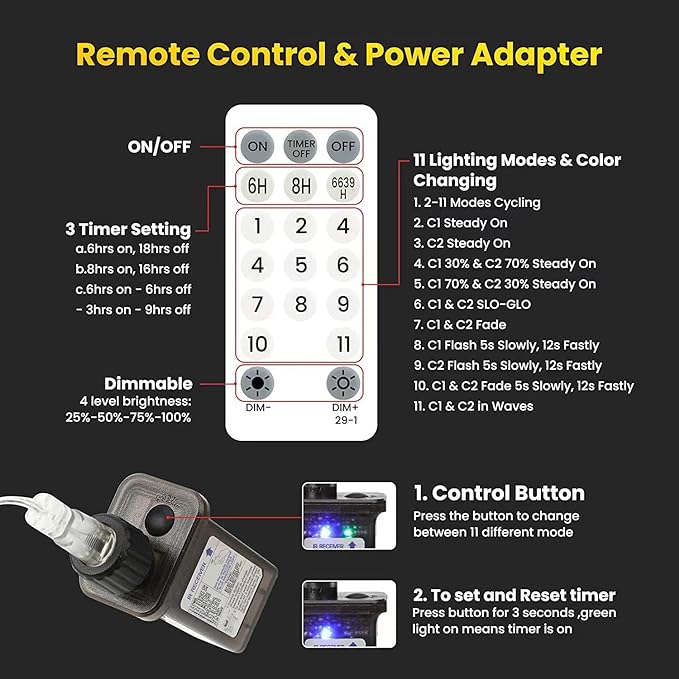 Globe String Lights 115 Feet 200 LED,Plug in Fairy String Lights with Remote Timer Extendable, 11 Modes Indoor Outdoor Color Changing Lights for Wedding Bedroom Classroom Patio Garden