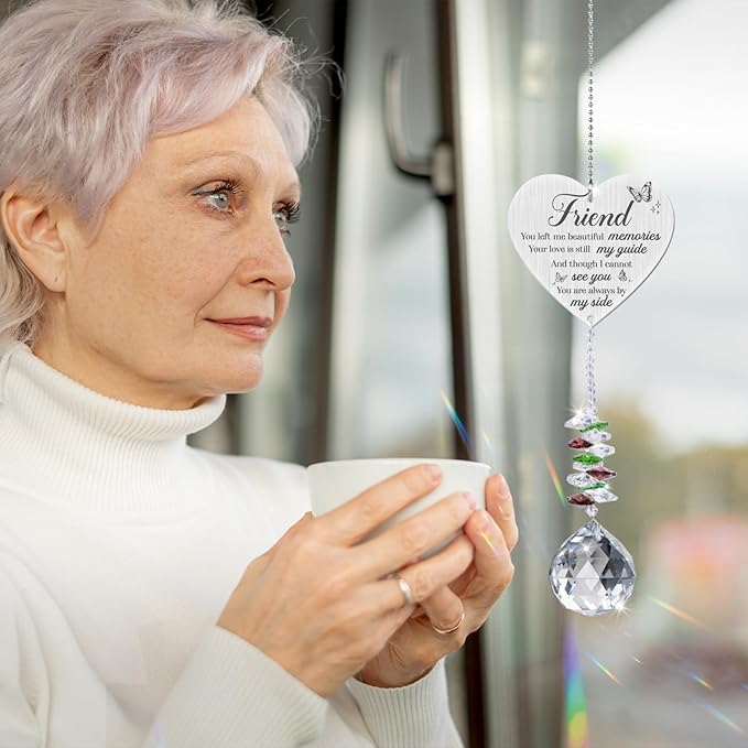 Memorial Crystal Suncatcher,Loss of Best Friend Sympathy Gifts,Friend Memorial Gifts,Hanging Crystals Ornament for Window Rainbow Maker Prisms Home Decor Gift