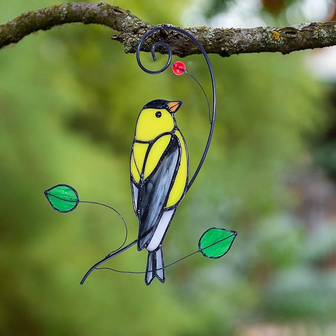 Lolitarcrafts Goldfinch Stained Glass Window Hangings Bird Suncathers for Window
