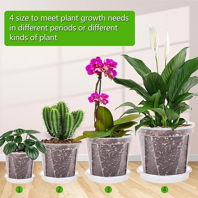 40Pack Clear Nursery Pots with Trays,4/5/6/7 inchTransparent Plastic Plant Pots with Drainage Hole for House Plants, Herb, Flower, Succulent and Outdoor Clearance,100 pcs Plant Labels,5-Set