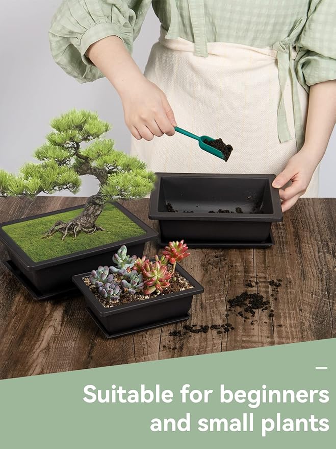 8 Packs Bonsai Training Pot with Humidity Tray - 6.5in & 9in Training Nursery Pots Kit, Plastic Plants Growing Planter with Drainage Tray, Indoor Succulents Decor Garden