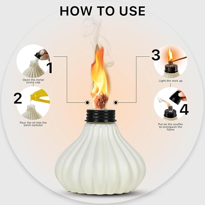 Deco Window Pack of 3 Table Torch for Indoor Outdoor Citronella Oil Tabletop Ceramic Lamp Landscape White Lantern with Fiberglass Wick & Cap for Patio Garden Yard Party Decor Light