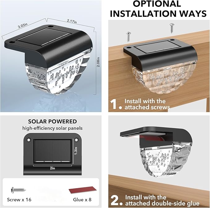 8 Pack Solar Deck Lights Outdoor, Solar Step Lights Waterproof for Outside, Yard, Patio, Garden, Pool, Railing, Stairs, Fence (Color Changing)