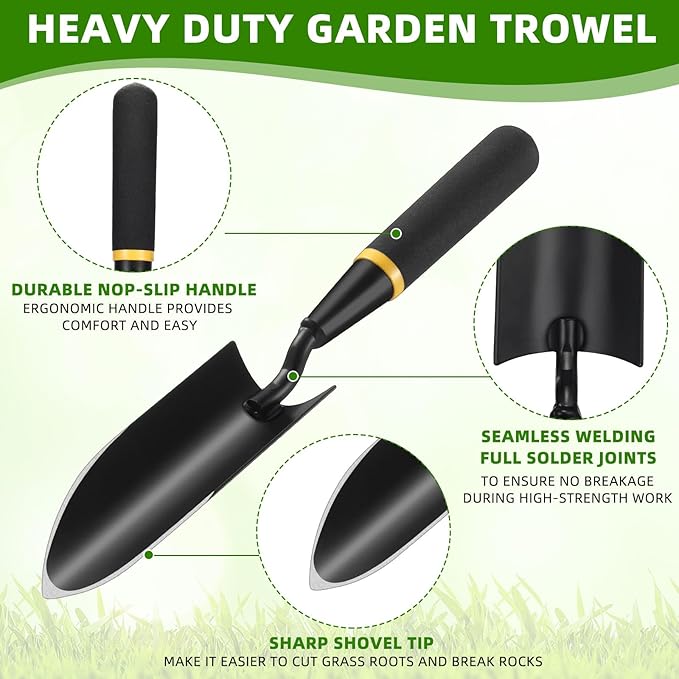 2 Garden Trowel Heavy Duty Garden Hand Shovel Tool Carbon Steel Trowel for Digging Metal Hand Shovel Spade with Resin Handle for Lawn Yard Farm Home Shop Planting