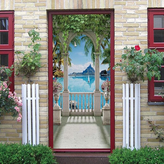3D Door Stickers Murals - Peel & Stick Landscape - Wallpaper Self-Adhesive Decals - Removable PVC Waterproof Door Poster - Bedroom & Living Room Decoration - 37.4" x 78.7"