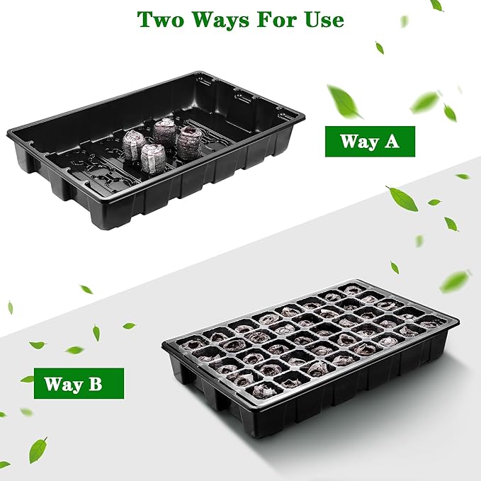 3 Pack Seed Starter Tray Kit with Grow Light Germination Trays with Humidity Dome, 120 Peat Pellets, Gardening Tools, Plant Labels, Plant Growing Trays for Seeds Growing Starting, Black