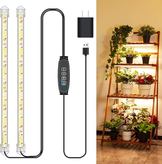 16 in Plant Grow Light Strips,120 LEDs Grow Lights for Indoor Plants Full Spectrum with 3/9/12H Timer & 10 Dimmable Levels,Sunlight Plant Growing lamp for Hydroponics Succulent 2 Heads