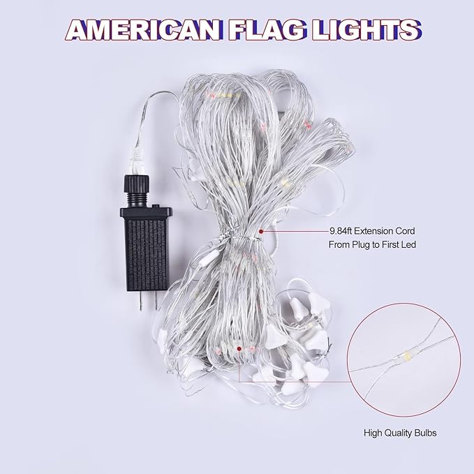 Texas Flag Net Lights Outdoor 3.3x6.6 FT - 384 LED Patriotic American Flag Decor with 8 Modes, Waterproof for 4th of July, Christmas, Yard, Porch, Parties