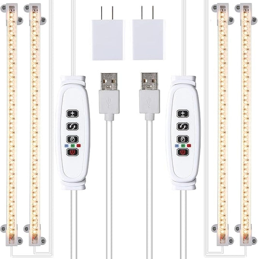Two Strip Growing Lamp 2-Pack for Indoor Plants, 3000K Full Spectrum LED Grow Light Strips with Auto ON/Off 3/9/12H Timer & 10 Dimmable Levels for Green House Succulent (2 Head×2pcs)