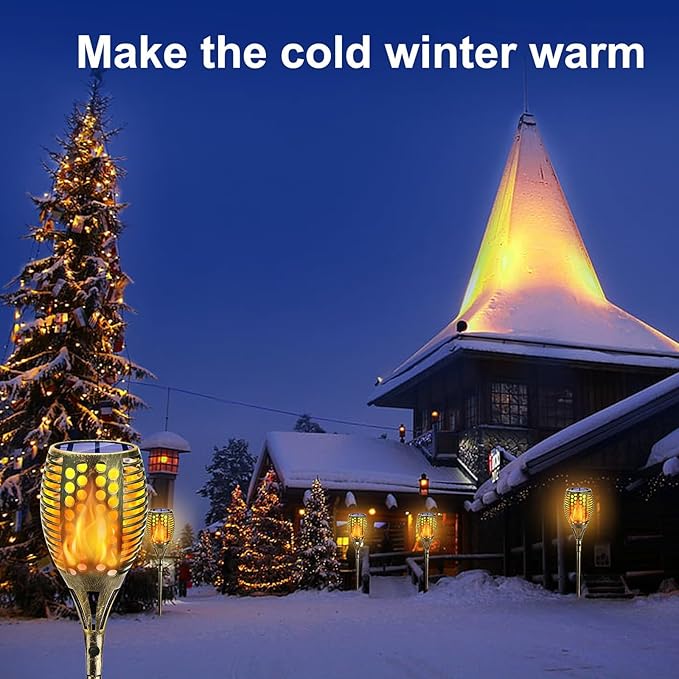 Solar Torch Light 4 Pcs Solar Lights Outdoor 96 LED Upgraded Waterproof Landscape Garden Pathway Light with Vivid Dancing Flickering Flames Auto On/Off Dusk to Dawn for Garden Pathway Yard Decoration